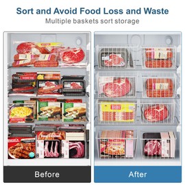 iSPECLE Freezer Organizer Bins - 4 Pack Upright Freezer Baskets for 16/17 / 21 Cu.Ft Stand up Freezer, Easily Get Food, Stop Food Fall out from Freezer Better Ventilation, 2 Large 2 Medium, White