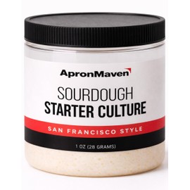 Apron Maven Premium Sourdough Starter Culture - Chewy Tangy San Francisco Style - Fresh Live Liquid Sour Dough in Jar - With Simple Beginner Friendly Feeding Instructions and Customer Support for Homemade Bread Baking Supplies
