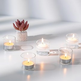Nuptio Portavelas de Vidrio: Set de 12 Portavelas de Luz de Té Transparentes - Pequeños Portavelas Flotantes para Centros de Mesa de Fiestas (4.6x4cm)