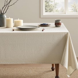 MIULEE Linen Table Cloth Rectangle Tablecloth Waterproof Spillproof Cross-Star Textured Table Cltoth Decorative Farmhouse Style for Dining Party Christmas Weddings Birthday 52x70 Inch, Natural