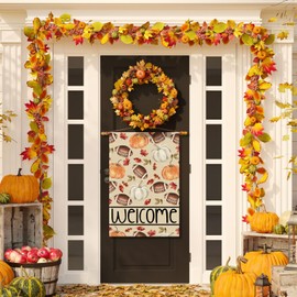 ZAEW Fall Welcome Pumpkins Footballs Maple Leaves House Flag Large 28X40 Inch Autumn Vertical Double Sided for Outside Yard Outdoor Farmhouse Holiday Decoration