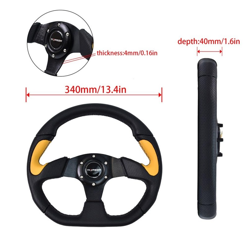 TIYPEOR D-Shaped Racing Adventure Car Steering Wheel 13"/320mm Flat Drift