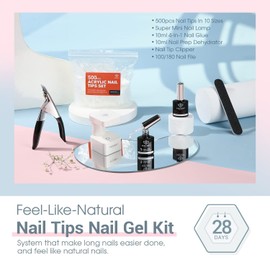 Modelones Nail Tips and Glue Gel Kit, Gel x Nail Kit 4 in 1 Nail Glue Gel, Ultra-Portable LED Nail Lamp, with 500Pcs Coffin Nail, Nail Prep Dehydrate, and DIY Nail Art Tools Gel Nail Extension Kit