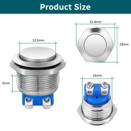 HOTUT 4 Pieces 16 mm Momentary Push Button Switch, Waterproof Push Button Switch, Push Button Switch, Round Push Button Switch, Momentary Mini Push Button Switch, Round Momentary Switch (High Head)