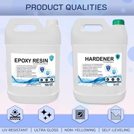 Countertop Epoxy Kit - Bar Top Epoxy Resin Gallon (100 Oz Epoxy + 50 Oz Epoxy Approx.) Yellow Resistant & Clear - Liquid Glass Epoxy for Tabletops, Countertops, Jewelry, Crafts, Art & More