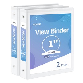 SUNEE 3 Ring Binder 1 Inch 2 Pack, Clear View Binder Three Ring PVC-Free (Fit 8.5x11 Inches) for School Binder or Office Binder Supplies, White Binder