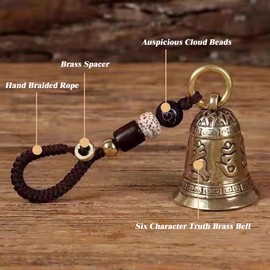 Chinese Feng Shui Bell, Six Signs, Pure Brass Bell, Window & Door Pendant, Car Keyring, Symbol of Happiness, Wealth Safety, Ideal for Home, Office Decoration (1)
