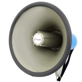 Champion Sports Megaphone with Siren, Wrist Strap, 1200 Yard Range - Powerful Bullhorn Loudspeaker with Adjustable Volume Control for Sport Events, Concerts, Crowd Control, 12 watts (white & blue), One Size, MP12W