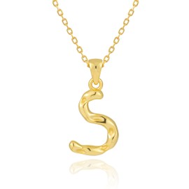 Gold Initial Necklace for Women, Real Gold Plated 925 Sterling Silver 3D Bubble Letter Pendant Necklace, Dainty Trendy Jewelry Valentine's Day gift for Teen Girls Mom