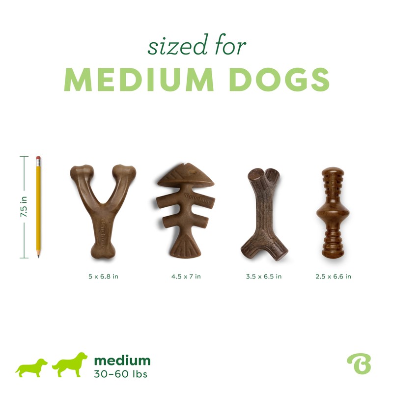 Benebone Medium 4-Pack Dog Toys for Aggressive Chewers – Durable