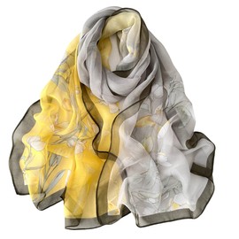 FAIRYGATE Ladies Scarf Women Chiffon Shawl Neckerchief Long Head Wrap Thin Yellow Scarves Beach Women Hijab Vintage Bridal Shawl Scarfs Colorful Cloth B7211