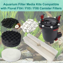 42 PCS Aquarium Media Kits Replacement for Fluval FX4 / FX5 / FX6 Canister Filters, Including Bio-Foam Block, Carbon Sponge Filter, Ceramic Ring, Activated Carbon, Silicone Lubricant, Filter Pad