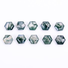 4pcs, 8x8x4mm Natural Moss Agate Hexagon-Step Cut Gemstone Wholesale Lot, Jewelry Making Loose Gemstone, Polished Minerals, DIY, Wire Wrapping, Healing Crystals, Bulk Gemstone Deal