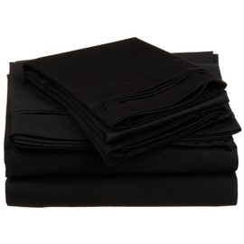 Superior Egyptian Cotton 4 Piece Sheet Set, 650 Thread Count, Eco-Friendly, Sustainable Sheets, Ultra-Soft Basics, Solid, Deep Pocket Fitted Sheet, Flat Sheet, Pillowcases, King, Black
