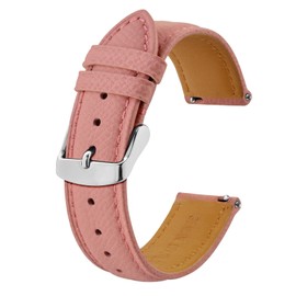 BISONSTRAP Texture Leather Watch Straps for Women and Men, Watch Replacement Bands with Quick Release, 22mm, Pink, Silver Buckle