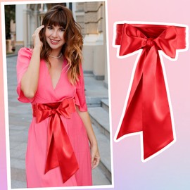 Molain Wedding Satin Sash Belt Women Dress Sash Bridal Belt Waist Belts for Party Special Occasion 3.7'' Wide Double Side(Red)