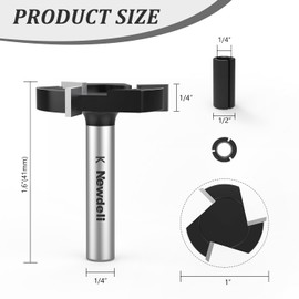 Newdeli CNC Spoilboard Surfacing Router Bit 1/4 inch Shank 1" Cutting Diameter 3 Wings Slab Flattening Router Bit Wood Dado Planing Bit with 1/2" to 1/4" Router Collet Reduction Sleeve Tool