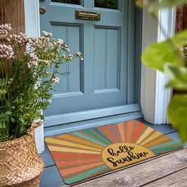 XLDLIOO Colorful Hello Sunshine Door Mat, Sun Sunrise Welcome Front Door Mat Indoor Outdoor Entrance, Boho Spring Summer Artificial Coir Doormat Rugs for Patio Entry Classroom Decor 30x17in