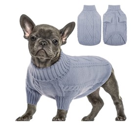 Queenmore Suéter para perro pequeño, ropa de punto de cable para clima frío, cuello alto clásico, ropa cálida para Chihuahua, Bulldog, Dachshund, Pug, Yorkie (gris, mediano)