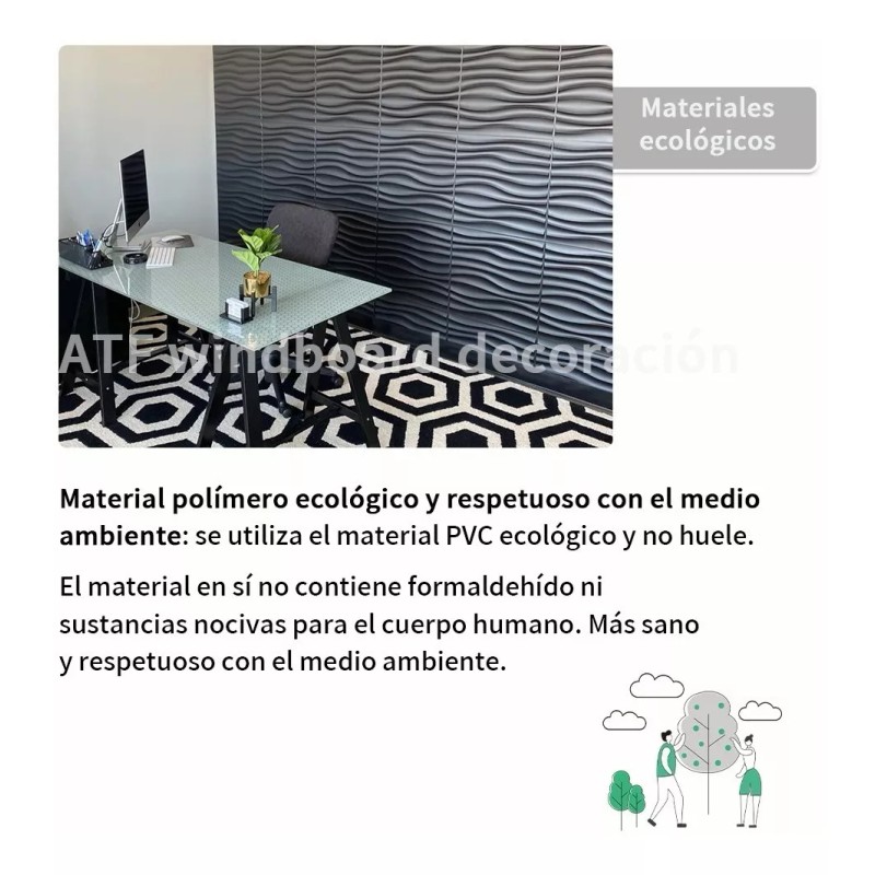 Atf Paneles Decorativos 3d Negro 30x30cm 20 Piezas Con Cinta