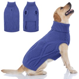 Queenmore Dog Sweaters for Large Dogs, XL Dog Sweater, Sleeveless Knit Pet Pullover with Turtleneck, Warm Winter Clothes Pet Knitwear, Christmas Sweaters for Extra Large Pets, Royal Blue,XL