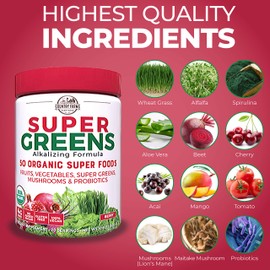 COUNTRY FARMS Super Greens Berry Flavor, 50 Organic Super Foods, USDA Organic Drink Mix, 40 Servings, 2-Pack, Multicolor