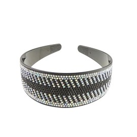 Extra Sparkly Wide Large Womens Diamante Rhinestone Black Crystal Wedding Formal Occasion Christmas Birthday Pageant Bridal Party Alice Band Headwear Hairband Headband (Black Silver AB, One Size)