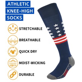 BUENWAZ Athletic Over the Calf Socks Patriotic Knee High Socks for Baseball Softball Football for Men Youth Boys Size 5-8 (Flag OTC 04), Medium, (KH04)