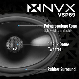 NVX® VSP69 6x9 Premium Car Speakers, 900W Max, 300W RMS, 2-Way Coaxial w/ 1" Silk Dome Tweeters & Built-in X-Overs, Easy to Install in Cars/Trucks/Doors (Pair)