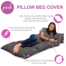 Kids Floor Pillow Cover - Premium Cushion and Lounger Covers for Pillows (King Pillows NOT Included) - Gifts for Teenage Girls, King Pillow Size, Faux Rabbit Fur - Gray