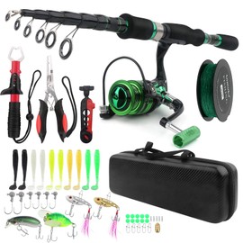 Fishing Rod and Reel Combos, Carbon Fiber Telescopic Fishing Pole Kit with Spinning Reel Fish Lip Gripper Pliers Line Lure Hook and Tackle Bag, Fishing Gear Set for Adults Youth Saltwater Freshwater