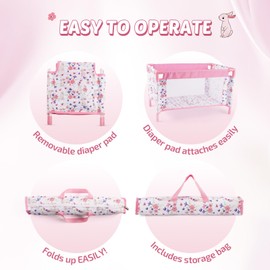 Reborn Baby Dolls Crib, Foldable Babys Doll Bed for 17-20 Inch Baby Dolls, Removable Babys Doll Playpen Toy Crib, Reborn Baby Doll Accessories with Storage Bag, Doll Pack & Kids Girl Boy Gift