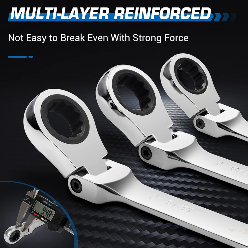 DISEN Extra Long Flex Head Ratcheting Wrench set, 6Pcs Double