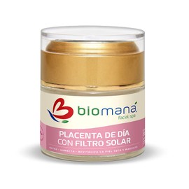 Biomaná Crema Facial Placenta y Colágeno, Uso de Día Filtro Solar 50 g. Calidad Profesional Ideal para Cutis Deshidratado, Desvitalizado, Envejecimiento Prematuro