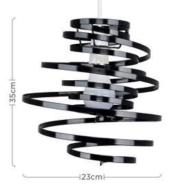 MiniSun Contemporary Gloss Black Metal Double Ribbon Spiral Swirl Ceiling Light Pendant