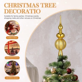 Angoily Finial Christmas Tree Topper, Golden 9 Inches Gourd Shape Tree Topper, Vintage Spherical Xmas Tree-Toppers, Mid Century Christmas Ornament for Home Xmas Holiday Party Decorations, Plastic
