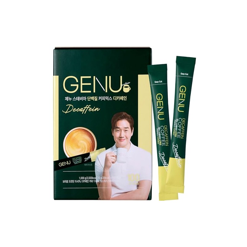 GENU Stevia Protein Coffe Mix, Instant Coffee (100 sticks, Decaffein),