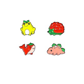 lihonzhi 4pcs Cartoon Cute Fruit Animal Set Brooch Pin Enamel Pin Decorative Brooches Ornaments Lapel Bag Badges Jewelry Gifts