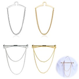 LONGHAO Set of 4 Tie Collar Pins, Collar Bar Pins, Men's Tie Clips Chain, Men's Tie Clips Chain, Tie Chain for Men, for Valentine's Day, Anniversary, Dating, Wedding, Alloy, Alloy