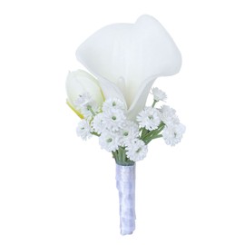 Jackcsale White Wrist Corsage and Men Boutonniere Set Artificial Calla Lily Bridesmaid Wrist Corsage Groomsmen Boutonniere for Wedding Ceremony Anniversary Party Prom (White, 1)