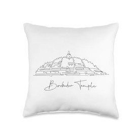 Borobudur Lineart: Elegant Heritage Monument Design Throw Pillow