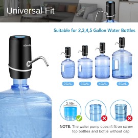 eSeedy USB Water Pump for 5 Gallon Bottle – Portable Electric Dispenser, Black