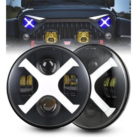 HENGTUAUTO 7inch Round X-Style Headlights White DRL Blue Turn Signal Compatible with 2007-2017 Wrangler JK JKU TJ LJ