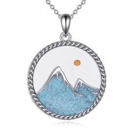 LWQQWL Mustard Seed Mountain Necklace for Men Women 925 Sterling Silver Turquoise Mountain Pendant Necklace Mustard Seed Jewelry Gifts