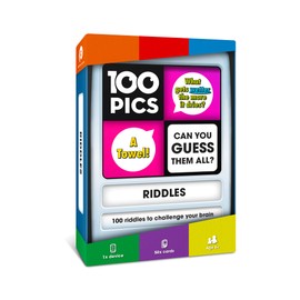 100 PICS Riddles Travel Game - Guess 100 Riddles | Flash Cards with Slide Reveal Case | Card Game, Gift, Stocking Stuffer | Fun for Kids and Adults | Ages 6+