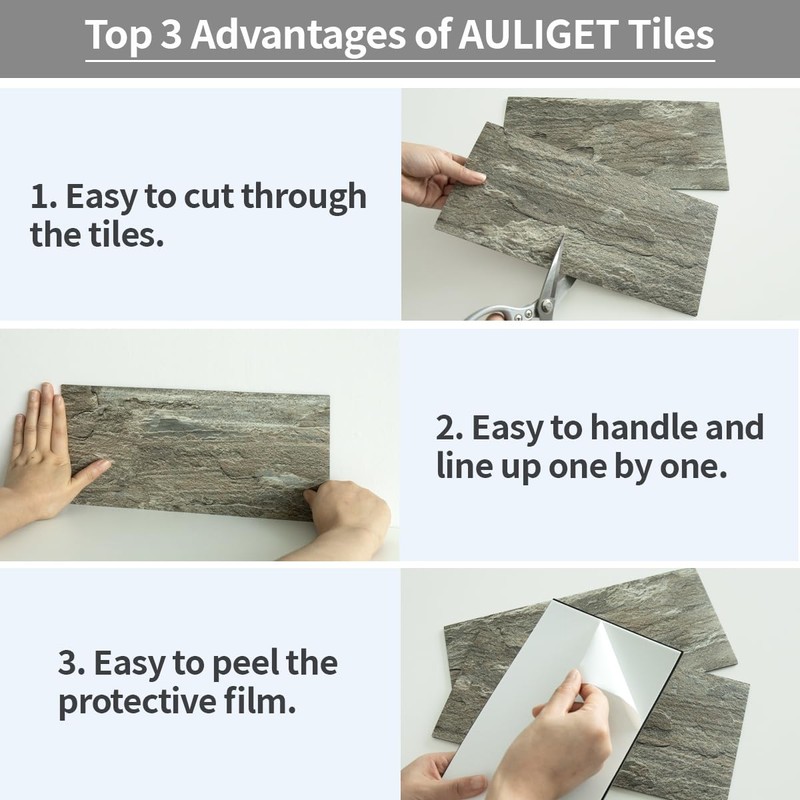 AULIGET 2-Piece Apache Brown Rock Peel and Stick Backsplash Wall