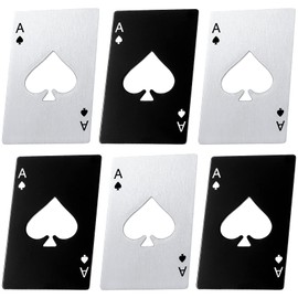 Poker Card Bottle Openers Stainless Steel Can Openers Beer Opener Ace Card Bottle Cap Openers Poker Cap Openers for Wedding Birthday Party Bridal Shower Table Tools Supplies (Silver, Black,6 Pieces)