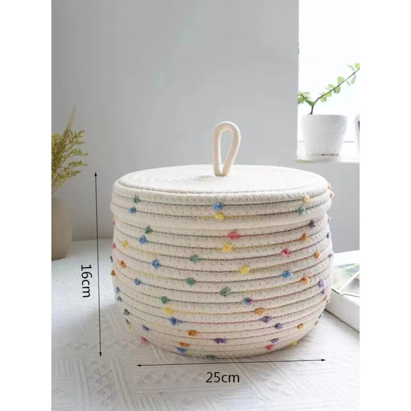 Esme L&H Cesta De Almacenamiento Con Tapa Cuerda Tejida Arcoíris