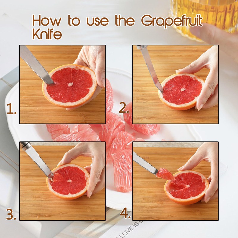 2PCS Grapefruit Knife, Curved Serrated Grapefruit Knife, Stainless Steel Kiwi