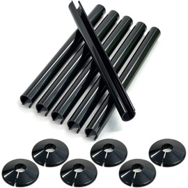 Apragaz Pipe Cover, 6 PCS Radiator Pipe Covers and 6PCS Pipe Collars, Black Radiator Pipe Hole Covers 200mm Long and 15mm Pipe Central Heating Clip On Covers